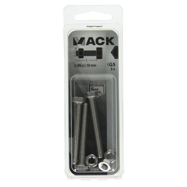 Mack 1019844 - grifo perno + tuerca acero inoxidable 3 piezas m6x50 | 10 piezas