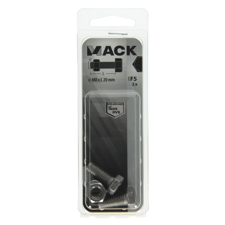 Mack 1019845 - grifo perno + tuerca acero inoxidable 2 piezas m8x20 | 10 piezas