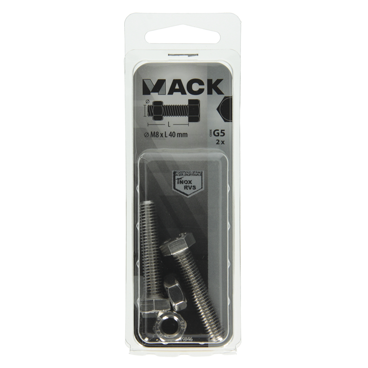 Mack 1019846 - perno grifo + tuerca acero inoxidable 2 piezas m8x40 | 10 piezas
