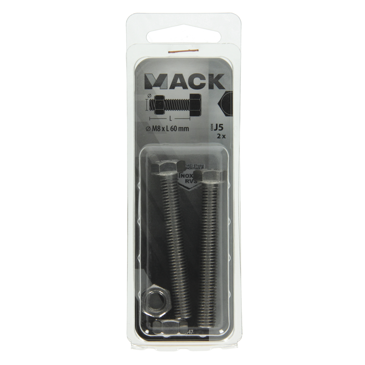 Mack 1019847 - perno grifo + tuerca acero inoxidable 2 piezas m8x60 | 10 piezas