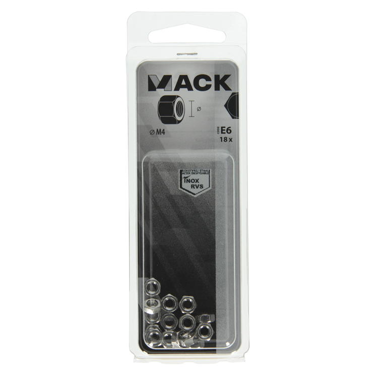 Mack 1019850 - tuerca hexagonal acero inoxidable a2 18 piezas m4 | 10 piezas