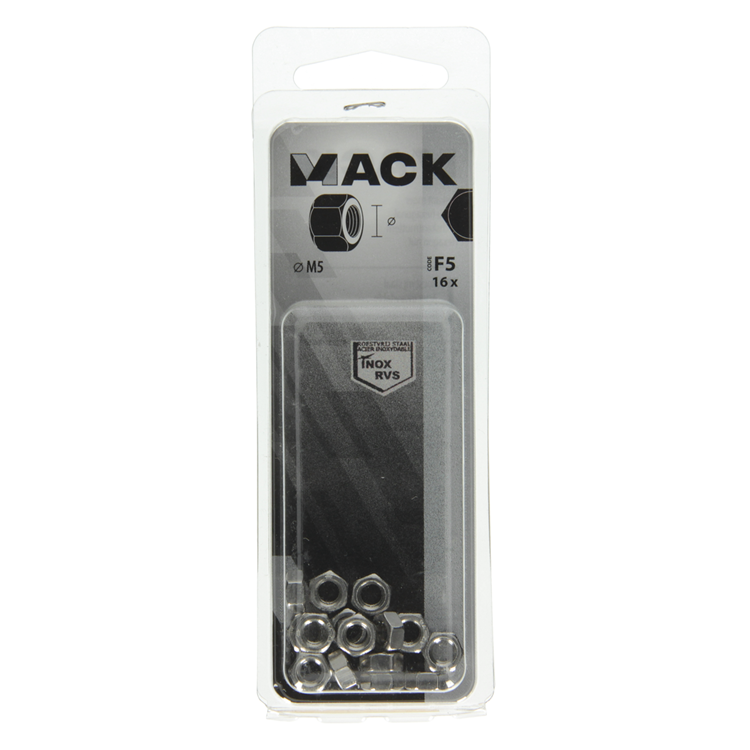 Mack 1019851 - tuerca hexagonal acero inoxidable a2 16 piezas m5 | 10 piezas