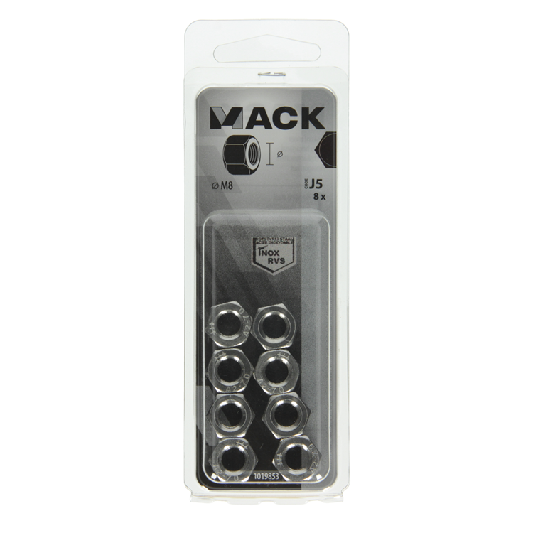 Mack 1019853 - tuerca hexagonal acero inoxidable a2 8 piezas m8 | 10 piezas