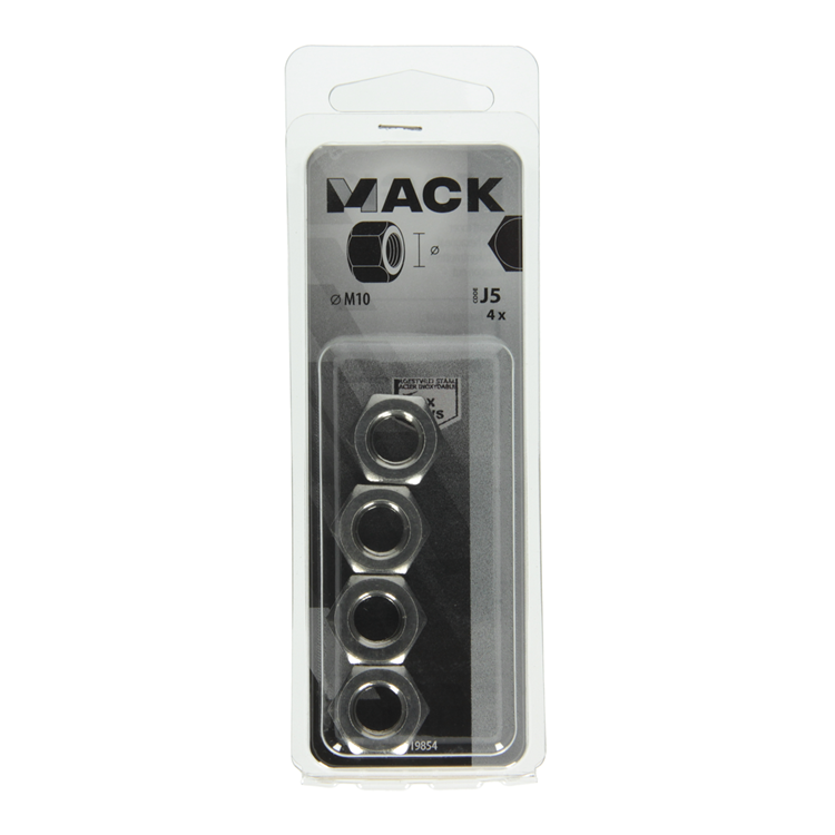 Mack 1019854 - tuerca hexagonal acero inoxidable a2 4 piezas m10 | 10 piezas