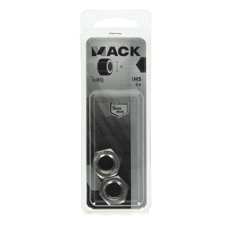 Mack 1019855 - tuerca hexagonal acero inoxidable a2 2 piezas m12 | 10 piezas