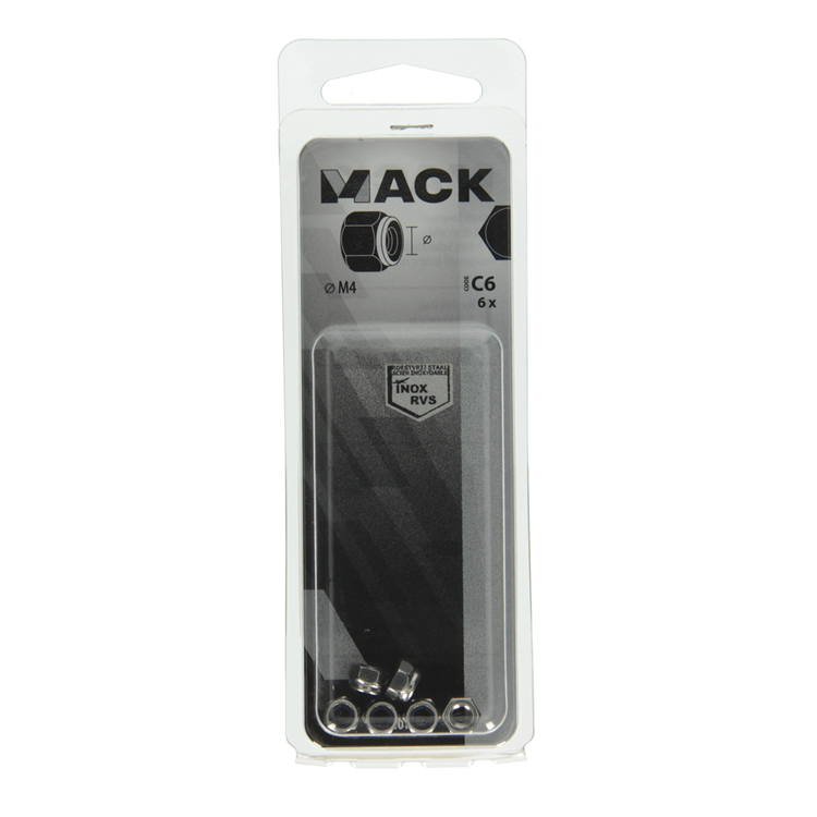 Mack 1019856 - contratuerca hexagonal acero inoxidable a2 6 piezas m 4 | 10 piezas
