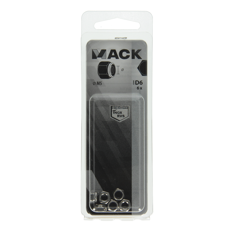 Mack 1019857 - contratuerca hexagonal acero inoxidable a2 6 piezas m 5 | 10 piezas