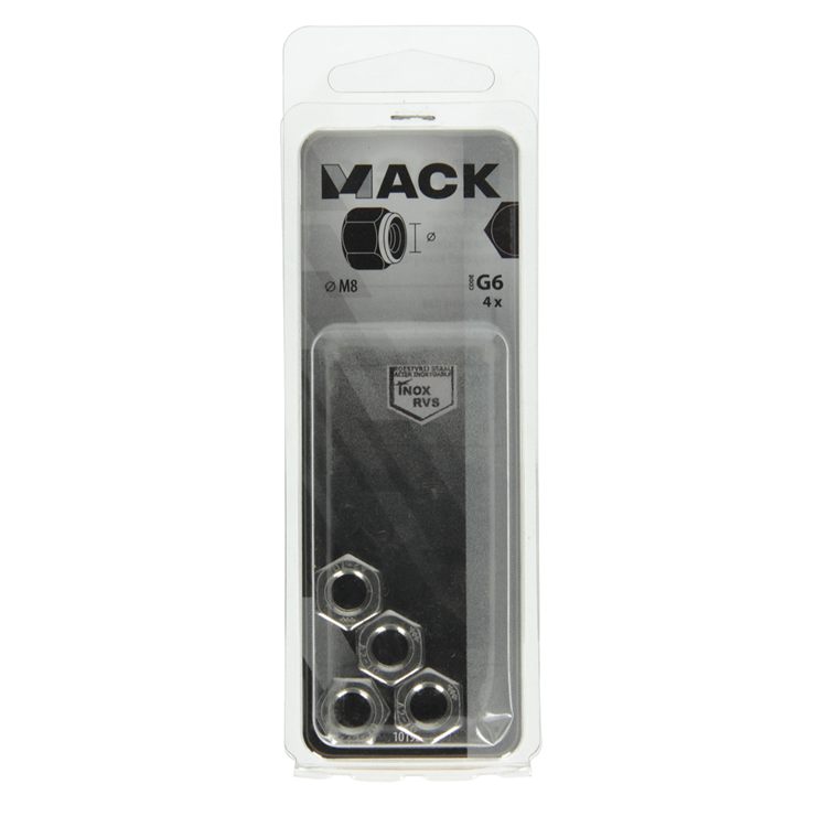 Mack 1019859 - contratuerca hexagonal acero inoxidable a2 4 piezas m 8 | 10 piezas