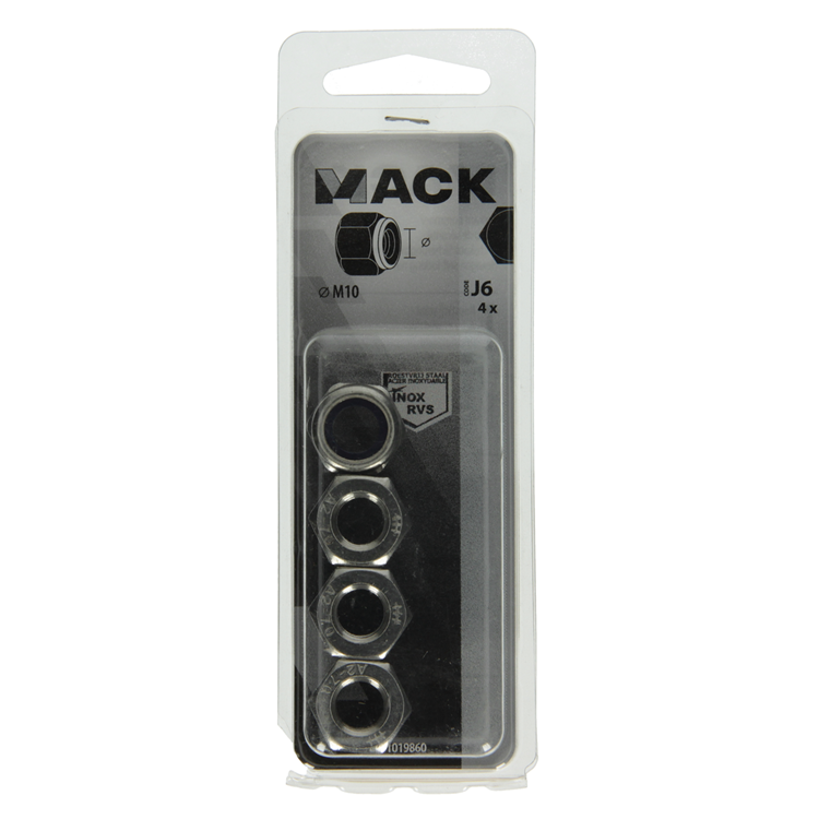 Mack 1019860 - contratuerca hexagonal acero inoxidable a2 4 piezas m 10 | 10 piezas