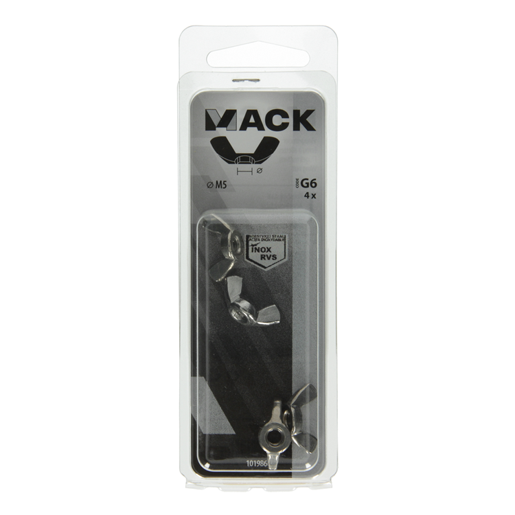 Mack 1019866 - tuerca de mariposa acero inoxidable a2 4 piezas m5 | 10 piezas