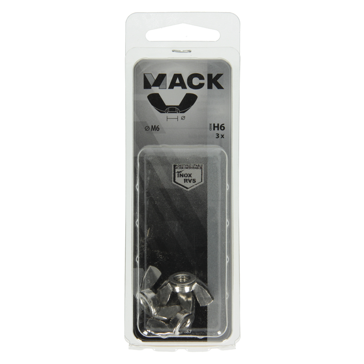 Mack 1019867 - tuerca de mariposa acero inoxidable a2 3 piezas m6 | 10 piezas