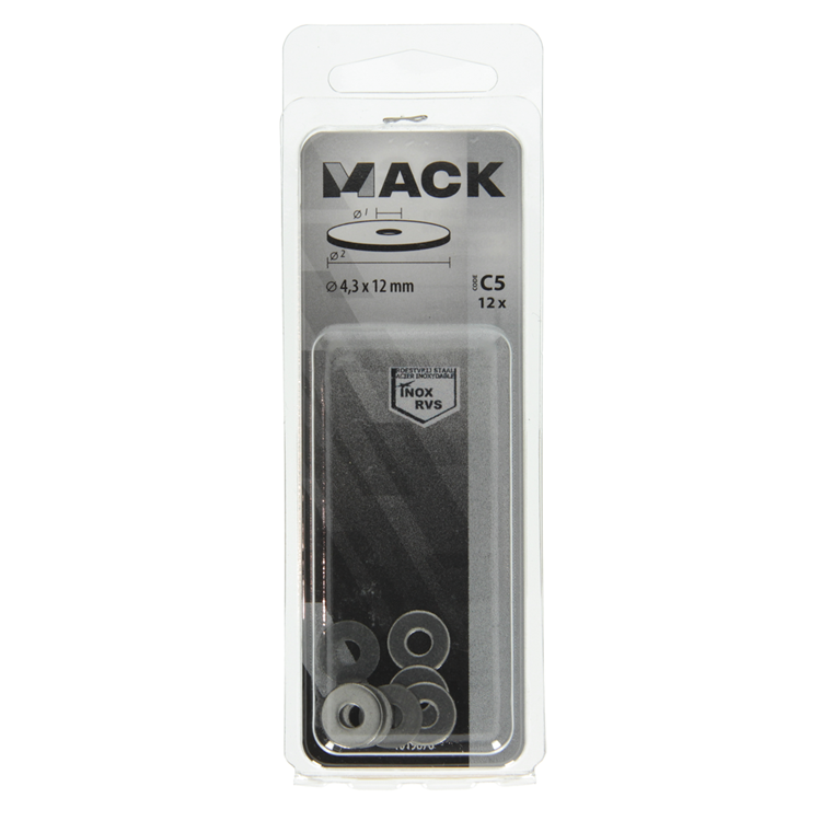 Mack 1019876 - arandela de carrocería acero inoxidable a2 12 piezas 4,3x12 | 10 piezas