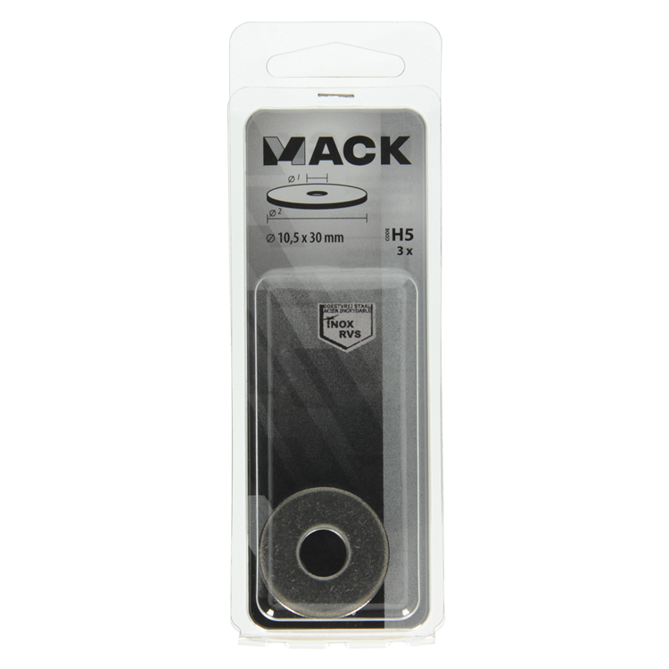 Mack 1019880 - arandela de carrocería acero inoxidable a2 3 piezas 10,5x30 | 10 piezas