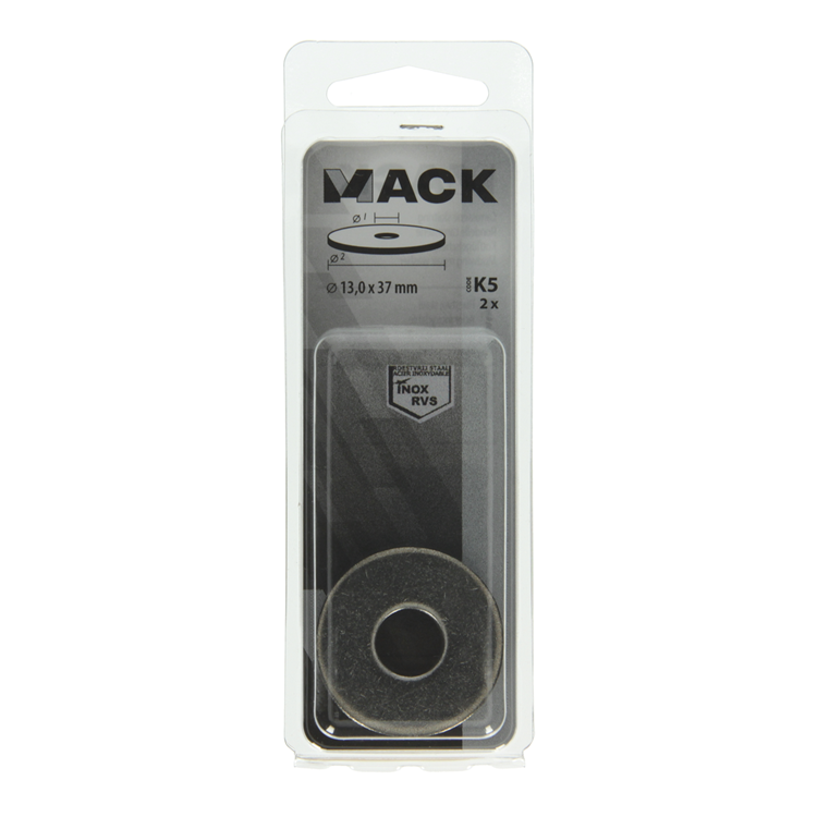 Mack 1019881 - arandela de carrocería acero inoxidable a2 2 piezas 13,0x37 | 10 piezas