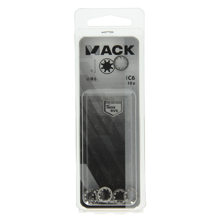 Mack 1019883 - arandela dentada de seguridad acero inoxidable a2 10 piezas m6 | 10 piezas