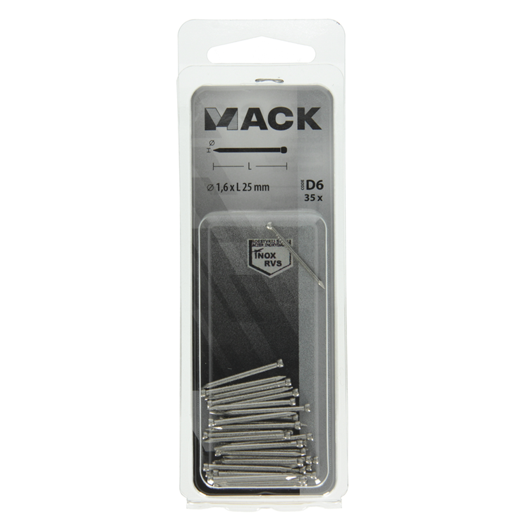 Mack 1019890 - clavo cabeza redonda acero inoxidable A2 35 piezas 1,6 x 25 mm | 10 piezas