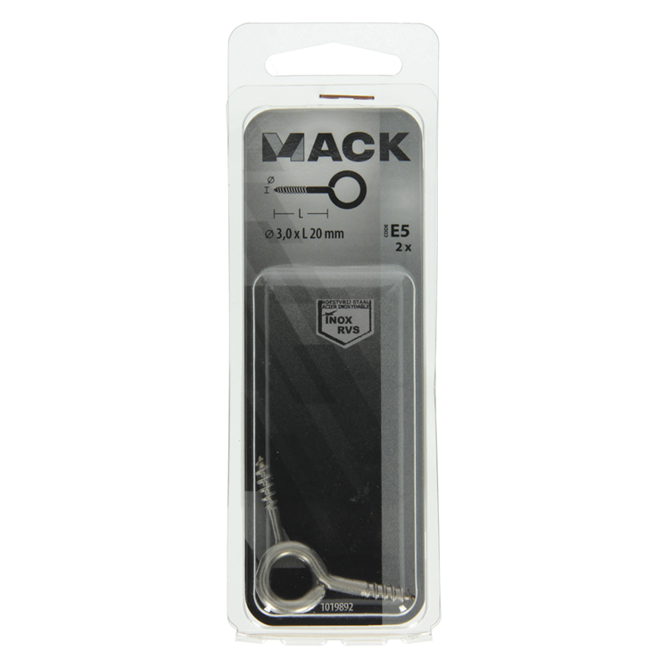 Mack 1019892 - ojo de tornillo de acero inoxidable 2 piezas 3,0 x 20 mm | 10 piezas