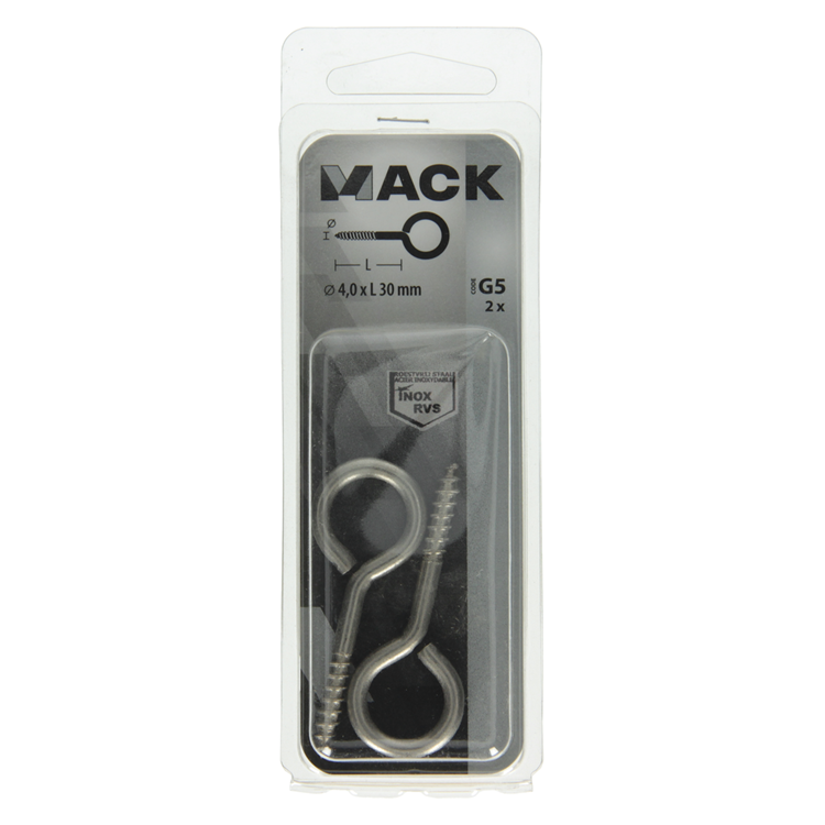 Mack 1019893 - ojo de tornillo acero inoxidable 2 piezas 4,0x30 mm | 10 piezas