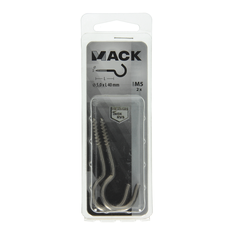 Mack 1019898 - gancho de tornillo acero inoxidable 2 piezas 5,0x40 mm | 10 piezas
