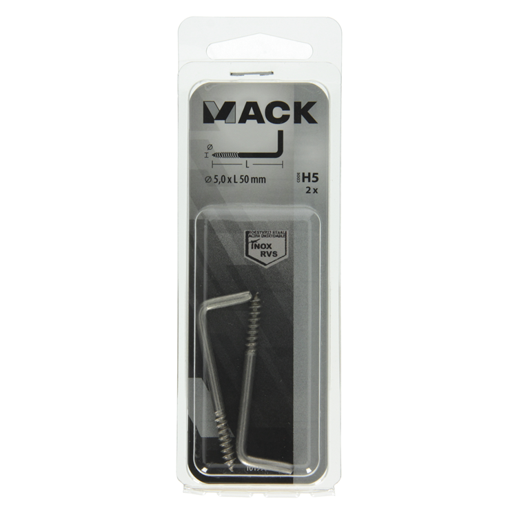 Mack 1019901 - tornillo pulgar acero inoxidable 2 piezas 5,0x50 mm | 10 piezas