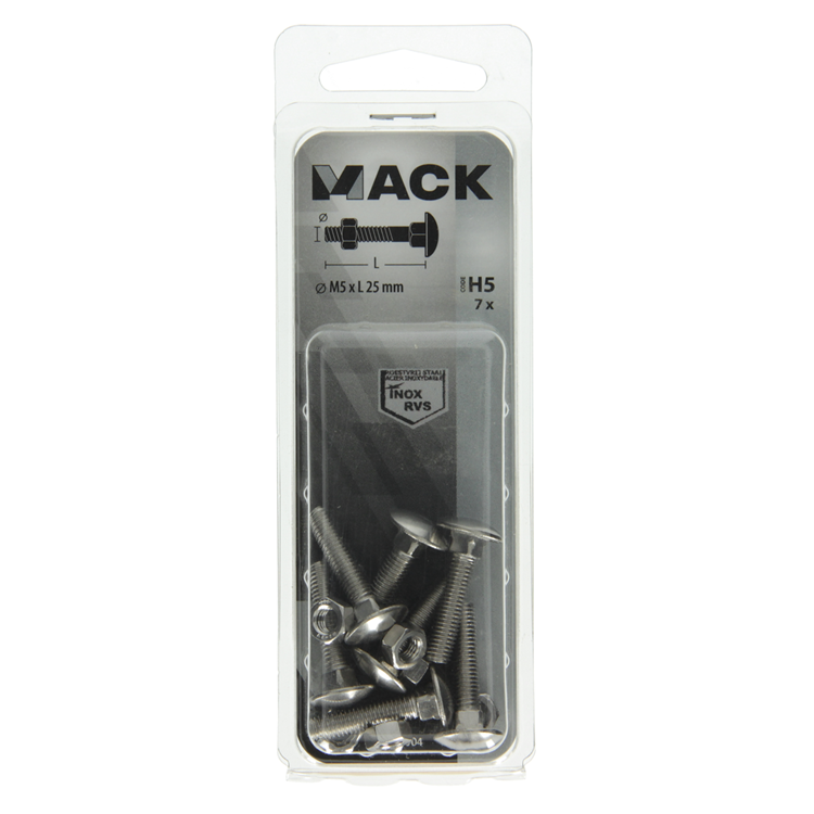 Mack 1019904 - perno madera + tuerca acero inoxidable 7 piezas m5x25 mm | 10 piezas
