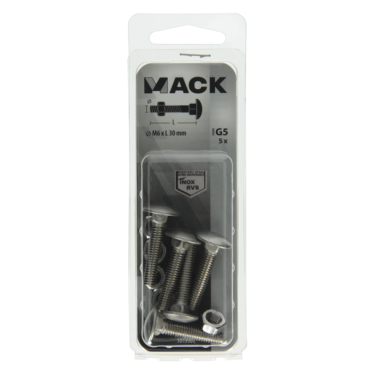 Mack 1019907 - bullone legno + dado inox 5 pz m6x30 mm | 10 pezzi
