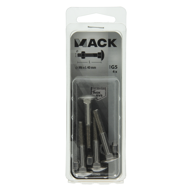 Mack 1019908 - perno madera + tuerca acero inoxidable 4pzs m6x40 mm | 10 piezas