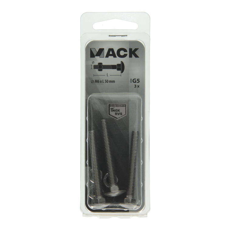 Mack 1019909 - perno madera + tuerca acero inoxidable 3 piezas m6 x 50 mm | 10 piezas