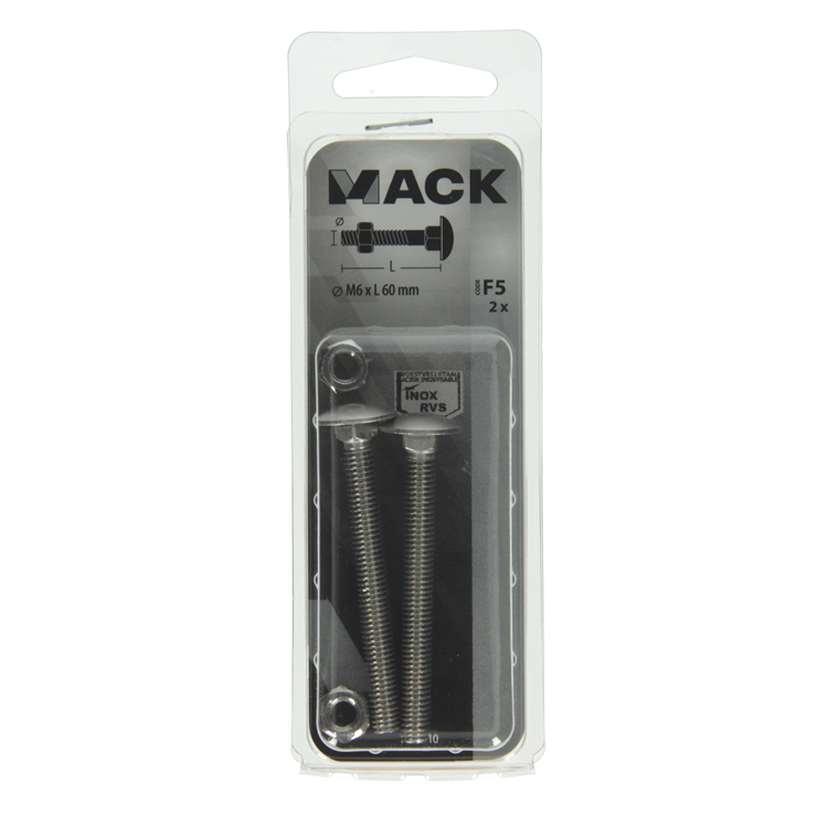 Mack 1019910 - perno para madera + tuerca acero inoxidable 2 piezas m6 x 60 mm | 10 piezas
