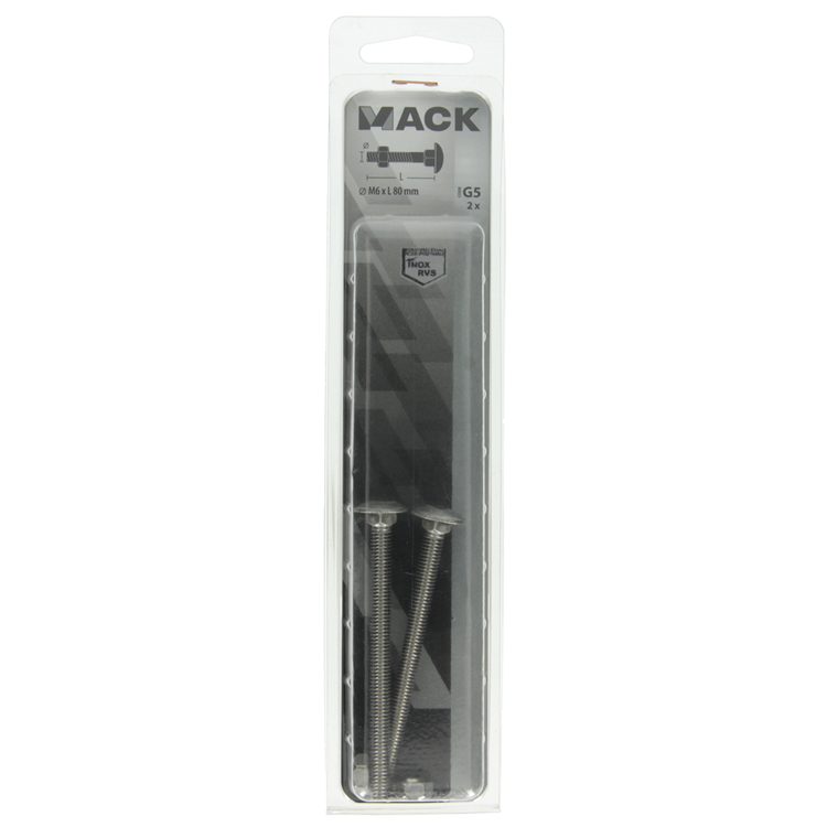 Mack 1019912 - perno para madera + tuerca acero inoxidable 2 piezas m6 x 80 mm | 5 piezas