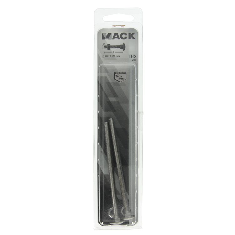 Mack 1019913 - perno madera + tuerca acero inoxidable 2 piezas m6 x 100 mm | 5 piezas