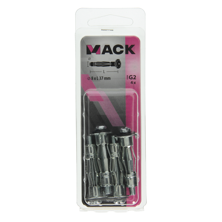 Mack 1017890 - taco de pared hueco de metal galvanizado 4 piezas 8 x37 mm | 10 piezas