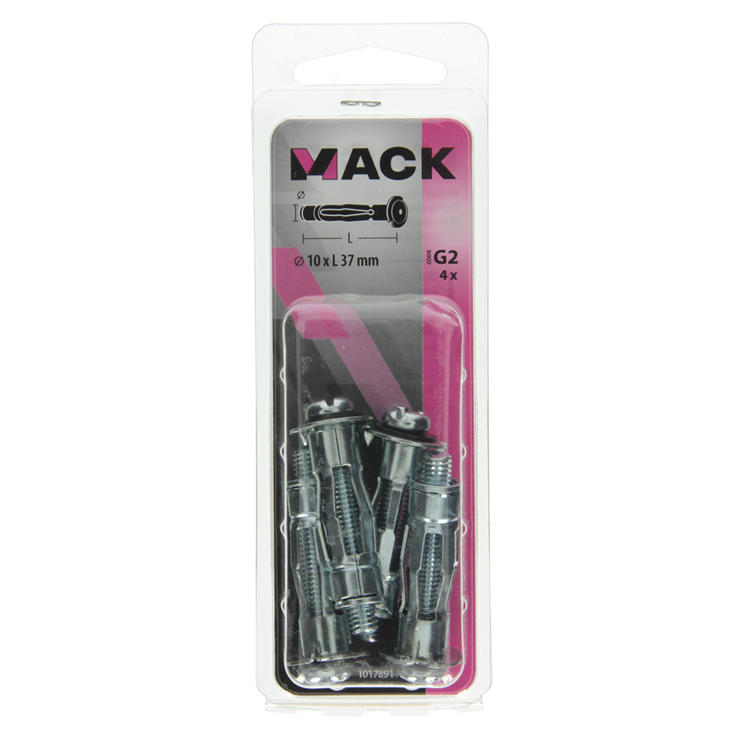 Mack 1017891 - taco de pared hueco de metal galvanizado 4 piezas 10 x 37 mm | 5 piezas