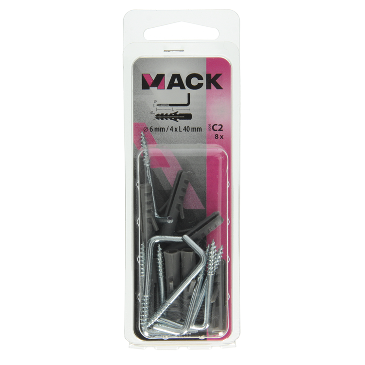 Mack 1017900 - taco + tornillo pulgar polieth 8uds 6mm 4x40mm | 5 piezas