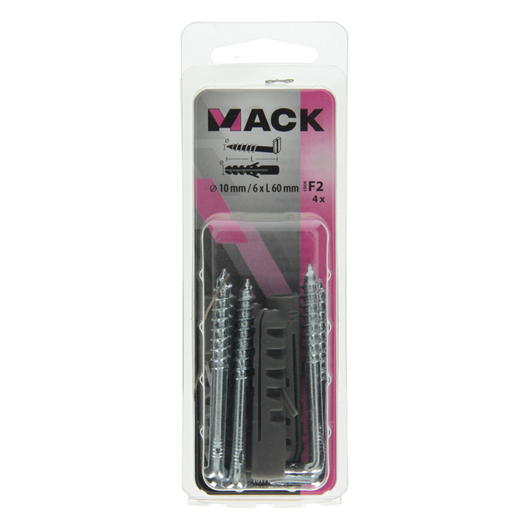 Mack 1017902 - taco + tornillo pulgar polieth 4pzs 10mm 6x60mm | 5 piezas