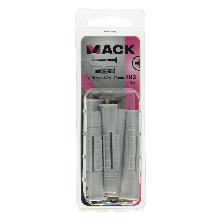 Mack 1017905 - taco universal + tornillo polieth6uds 10mm 6.0x70mm | 5 piezas