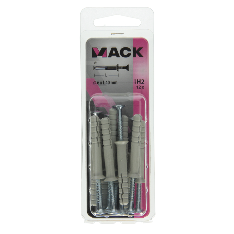 Mack 1017907 - taco clavo de nylon poliamida 12 piezas 6 x 40 mm | 5 piezas