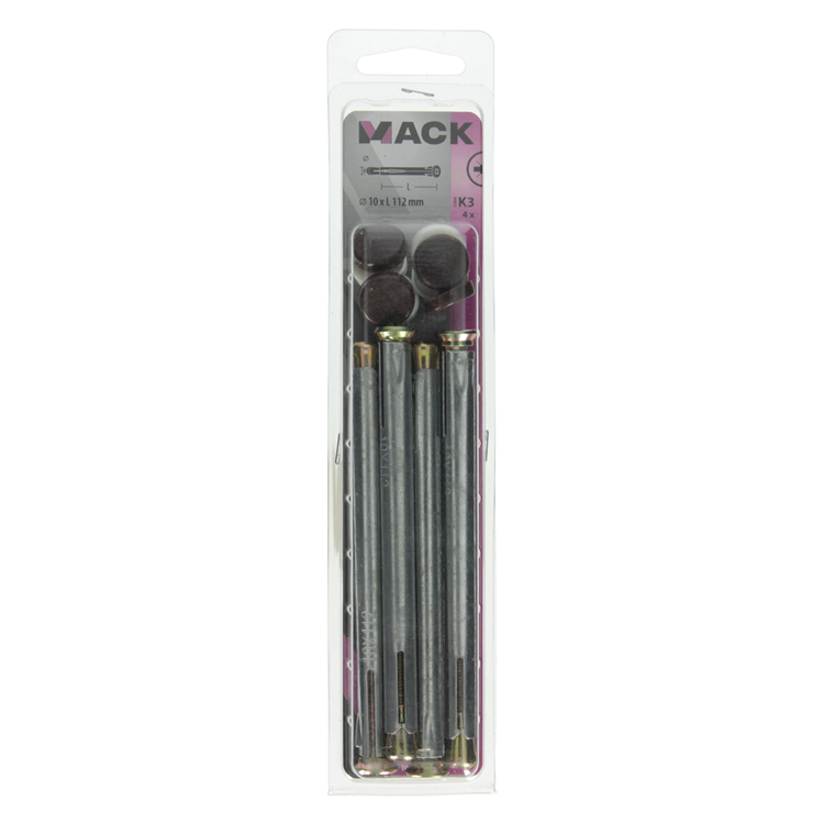 Mack 1017919 - Tapón de estructura metálica de acero galvanizado 4 piezas 10 x 112 mm | 5 piezas