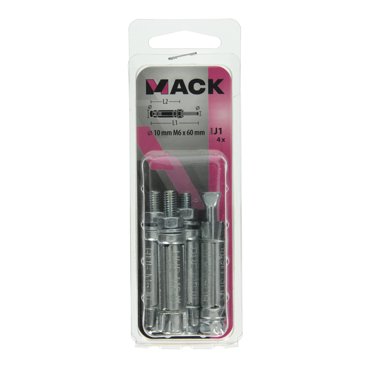 Mack 1019935 - perno de cuña con espárrago roscado. galvanizado 4 piezas m6 x 60 mm | 5 piezas