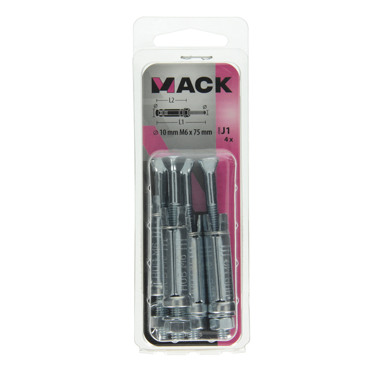 Mack 1019936 - perno de cuña con espárrago roscado. galvanizado 4 piezas m6 x 75 mm | 5 piezas