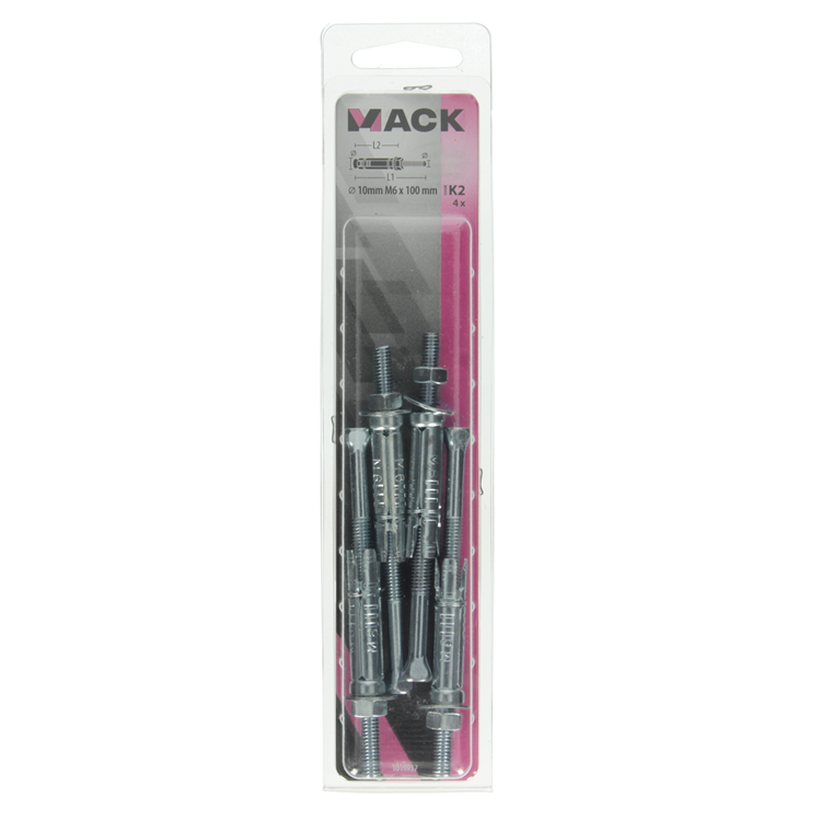 Mack 1019937 - perno de cuña con espárrago roscado. galvanizado4 piezas m6 x 100mm | 5 piezas