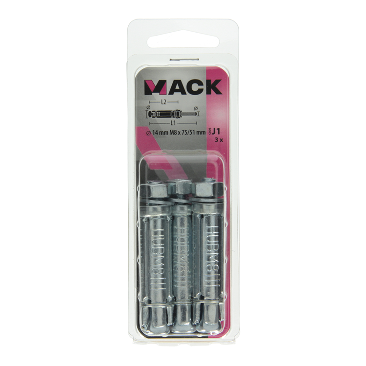 Mack 1019939 - perno de cuña con espárrago roscado. galvanizado3 uds m8x75 51mm | 5 piezas