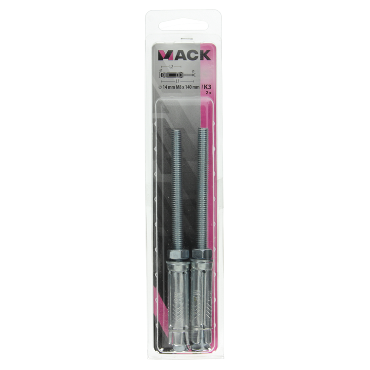 Mack 1019941 - perno de cuña con espárrago roscado. galvanizado2 piezas m8 x 140 mm | 5 piezas