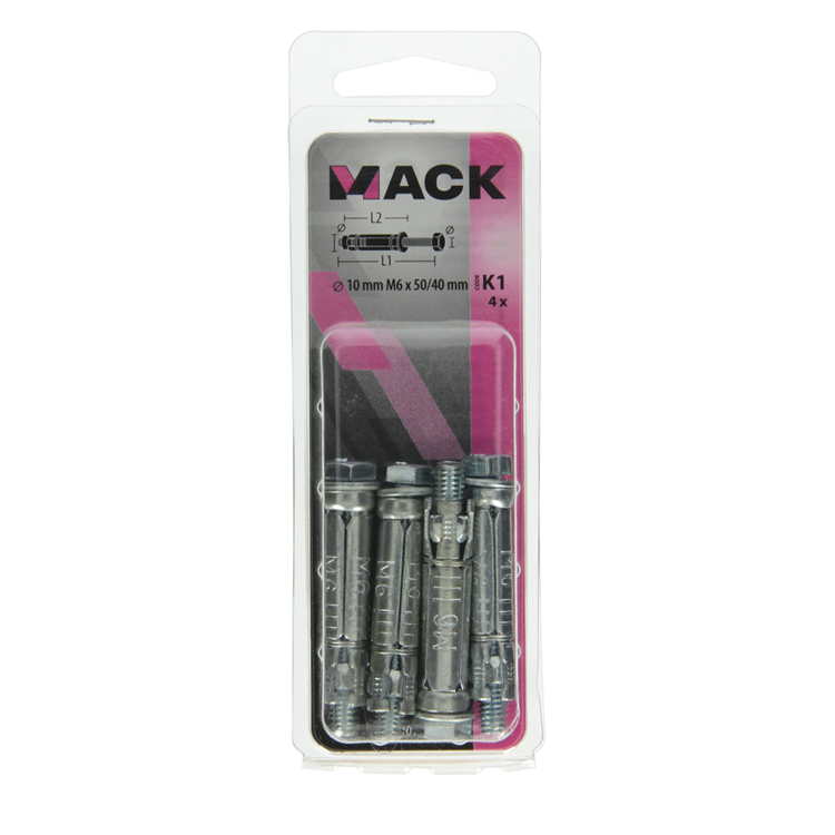 Mack 1019946 - perno de cuña perno de 6 lados galvanizado 4 piezas m6x50 | 10 piezas