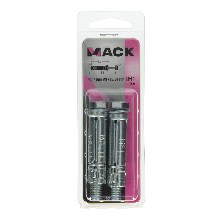 Mack 1019947 - perno de cuña perno de 6 lados galvanizado 2 piezas m8x65 14x50 | 10 piezas