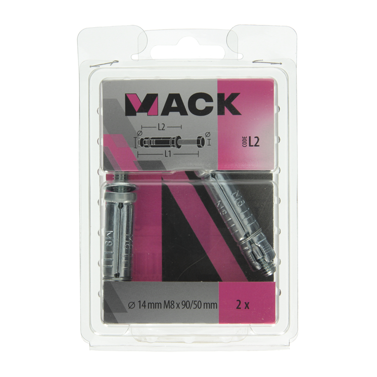Mack 1019948 - perno de cuña perno de 6 lados galvanizado 2 piezas m8x90 14x50 | 5 piezas