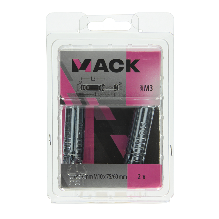 Mack 1019949 - perno de cuña perno de 6 lados galvanizado 2 piezas m10 x 75 mm | 5 piezas