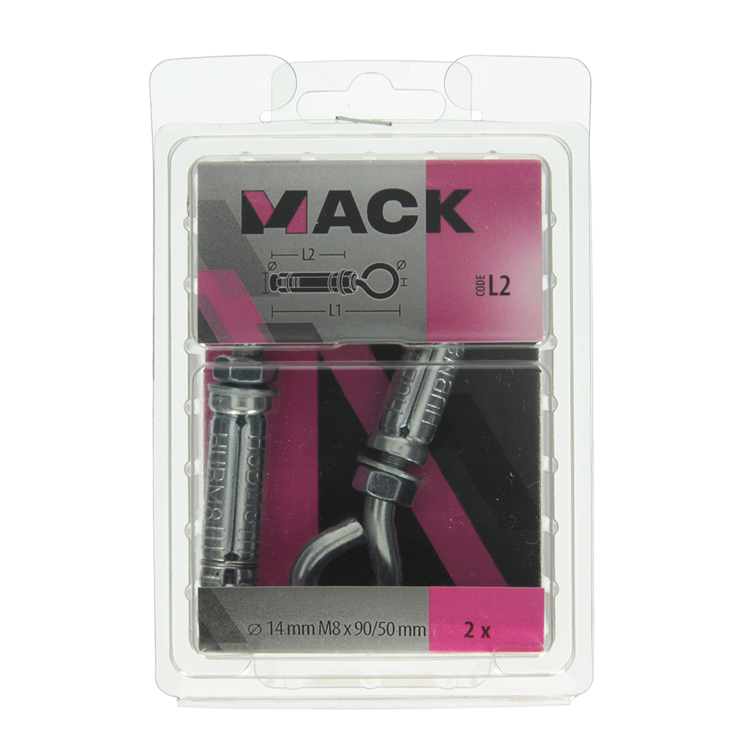 Mack 1019952 - perno cuña ojo de tornillo galvanizado 2 piezas m8x90 14x50 | 5 piezas