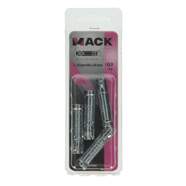 Mack 1019955 - manguito de perno cuña galvanizado 4 piezas m6 x 40 mm | 10 piezas
