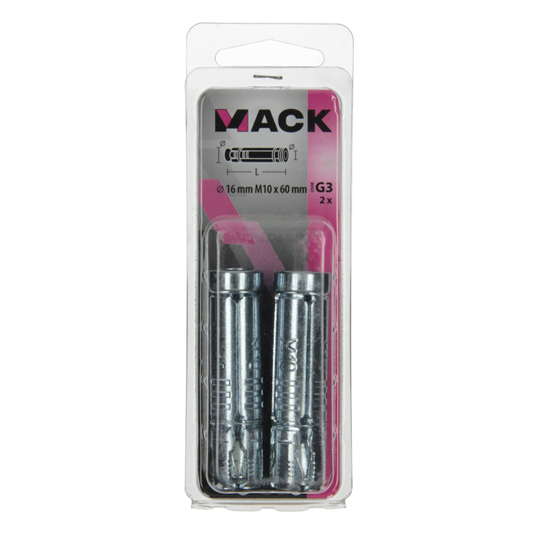 Mack 1019957 - manguito de perno cuña galvanizado 2 piezas m10 x 60 mm | 5 piezas